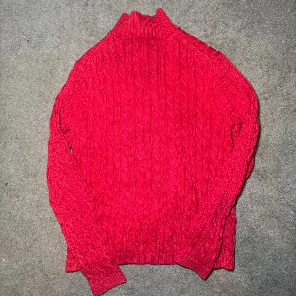 Vintage LL Bean Red Cable Knit Zip Sweater Womens Small Hong Kong Cotton